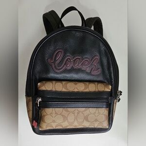 Coach Vale Black and Tan Pink Signature Mini Backpack, Mesh Back.